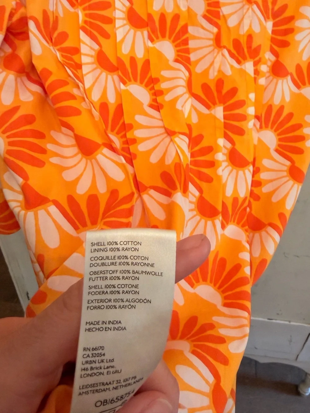 By Anthropologie Orange/White/Yellow Floral Printed Mini Dress Large EUC Retro - Picture 13 of 13
